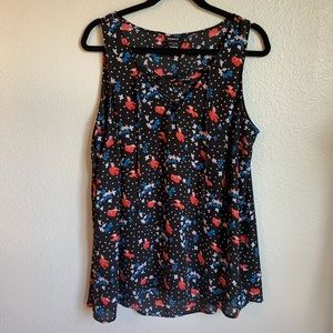 Torrid Black & Floral Lace Up Sleeveless Tank A04